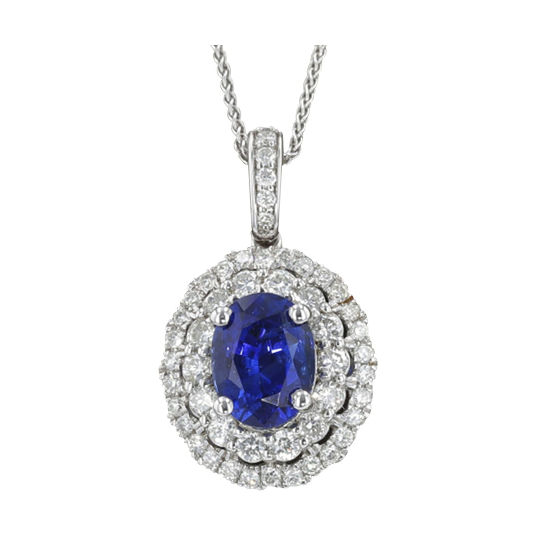 14Kt White Gold Diamond 1/2Ctw & Sapphire 1 1/2Ctw Pendant