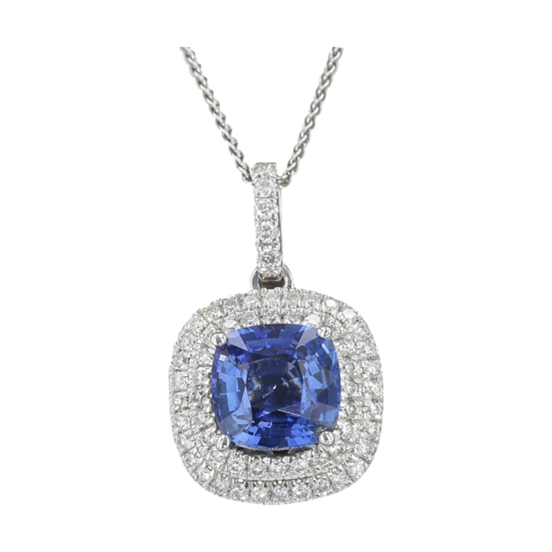 14Kt White Gold Diamond 1/3Ctw & Sapphire 1 7/8Ctw Pendant