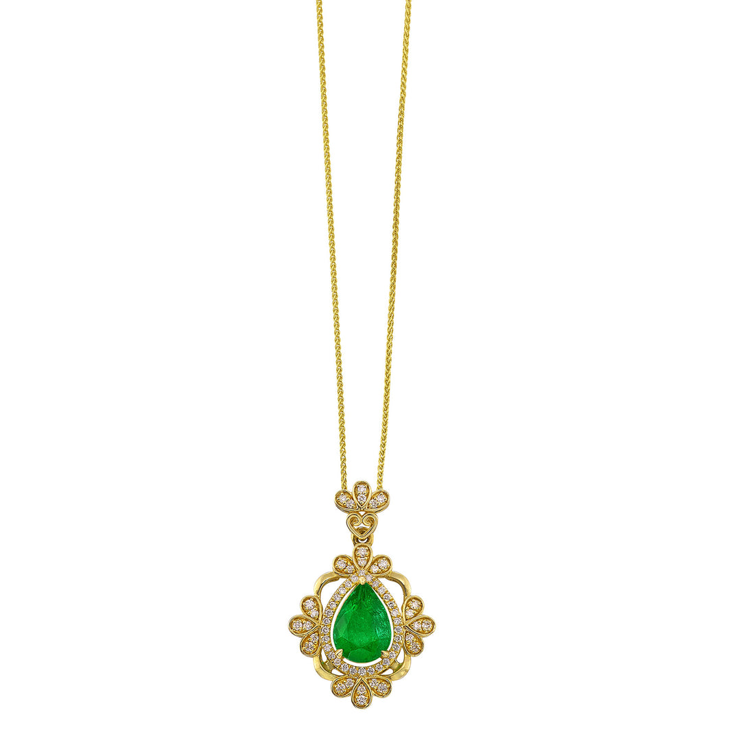 14Kt Yellow Gold Diamond 1/4CTW & Emerald 1 5/8CTW Pendant