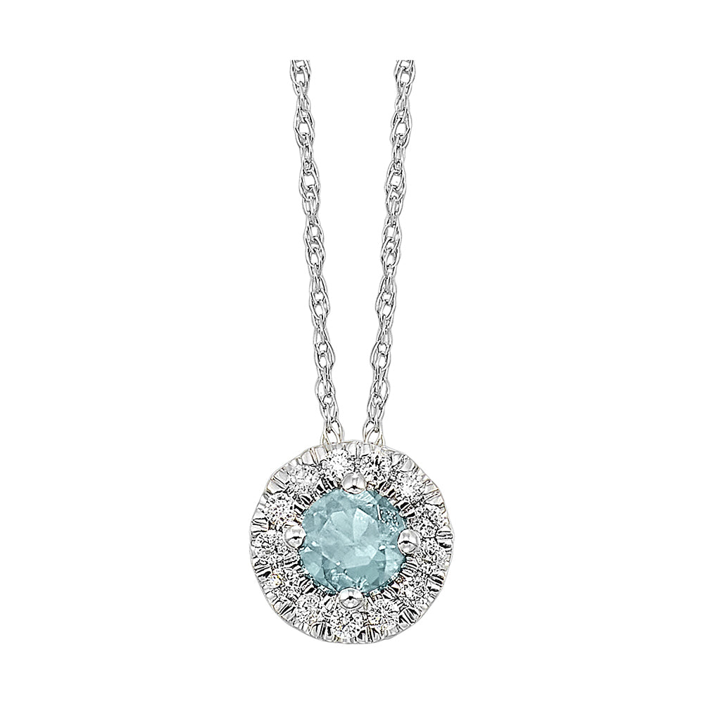 10Kt White Gold Diamond 1/10Ctw & Aquamarine 1/3Ctw Pendant