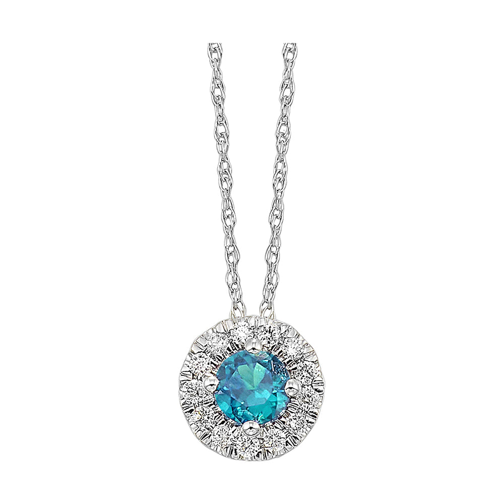 10Kt White Gold Diamond 1/10Ctw & Blue Topaz 1/3Ctw Pendant
