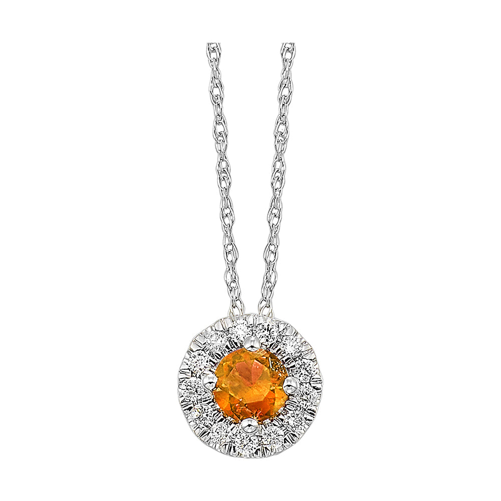 10Kt White Gold Diamond 1/10Ctw & Citrine 1/3Ctw Pendant
