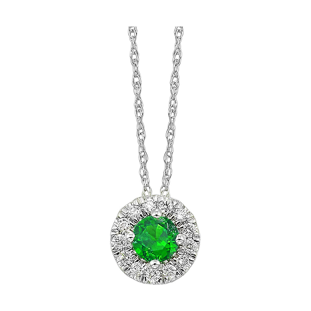 10Kt White Gold Diamond 1/10Ctw & Created Emerald 1/3Ctw Pendant