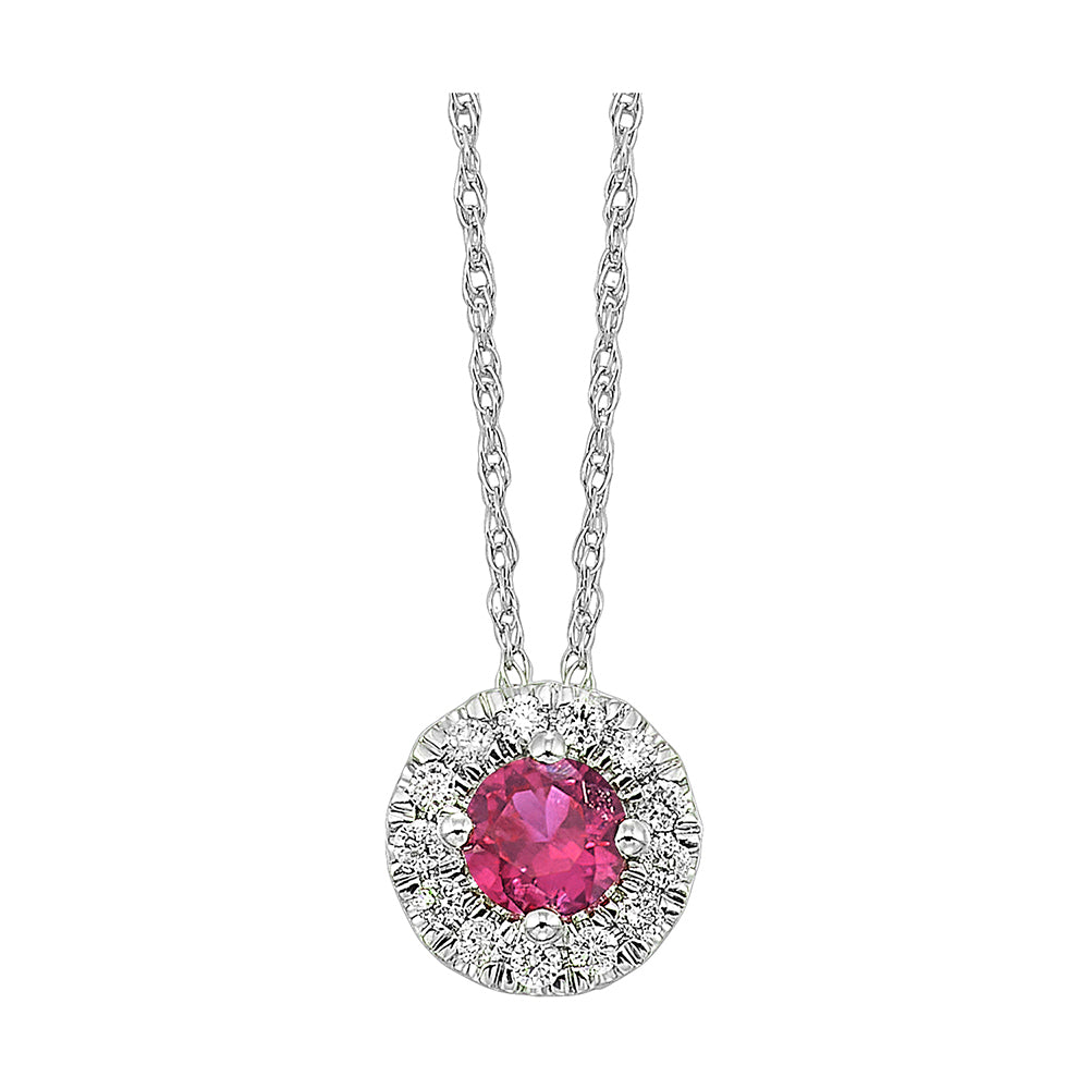 10Kt White Gold Diamond 1/10Ctw & Created Pink Sapphire 1/3Ctw Pendant