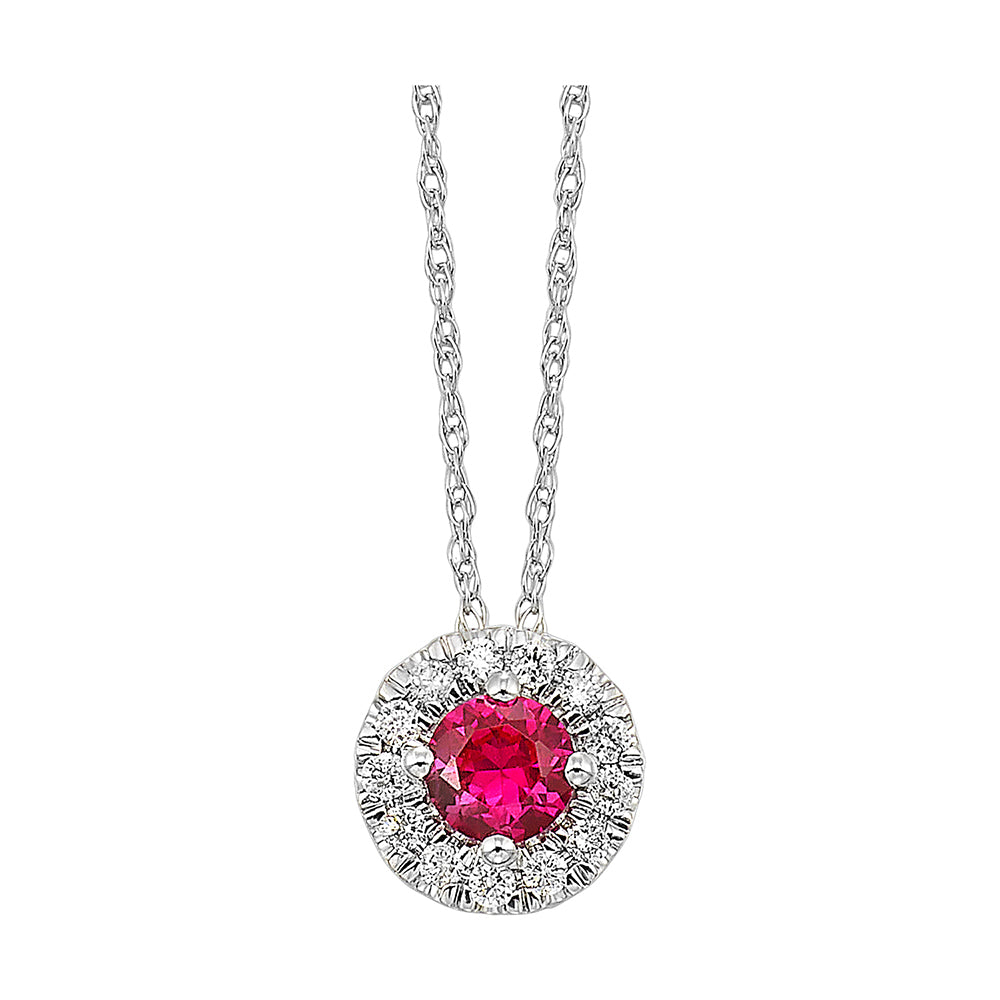 10Kt White Gold Diamond 1/10Ctw & Created Ruby 1/3Ctw Pendant