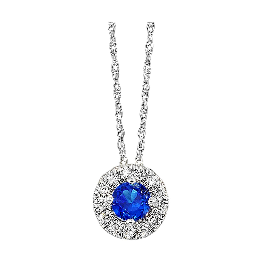 10Kt White Gold Diamond 1/10Ctw & Created Sapphire 1/3Ctw Pendant