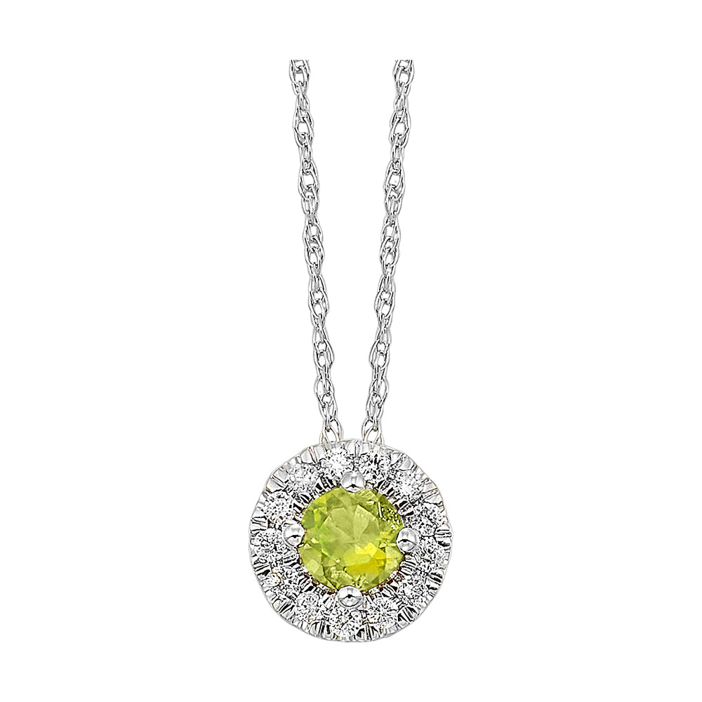 10Kt White Gold Diamond 1/10Ctw & Peridot 1/3Ctw Pendant