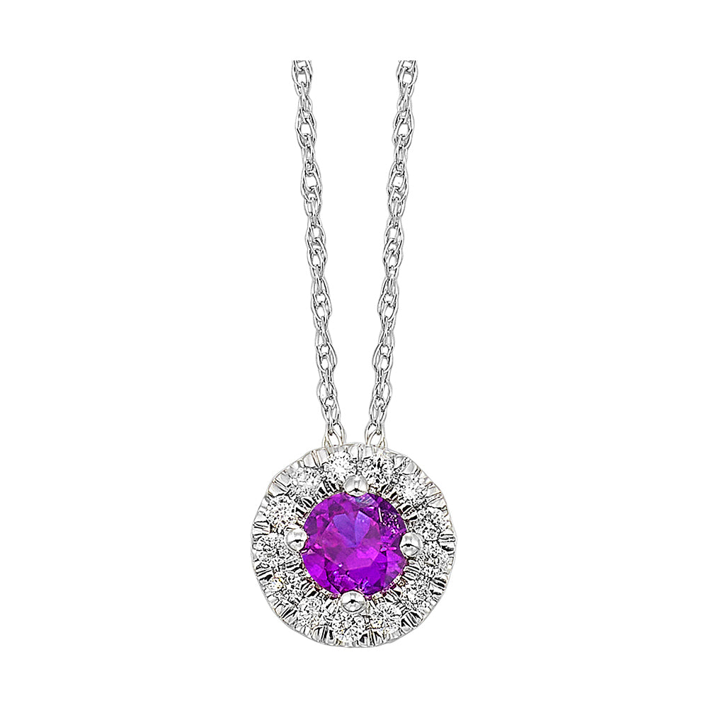 10Kt White Gold Diamond 1/10Ctw & Amethyst 1/3Ctw Pendant