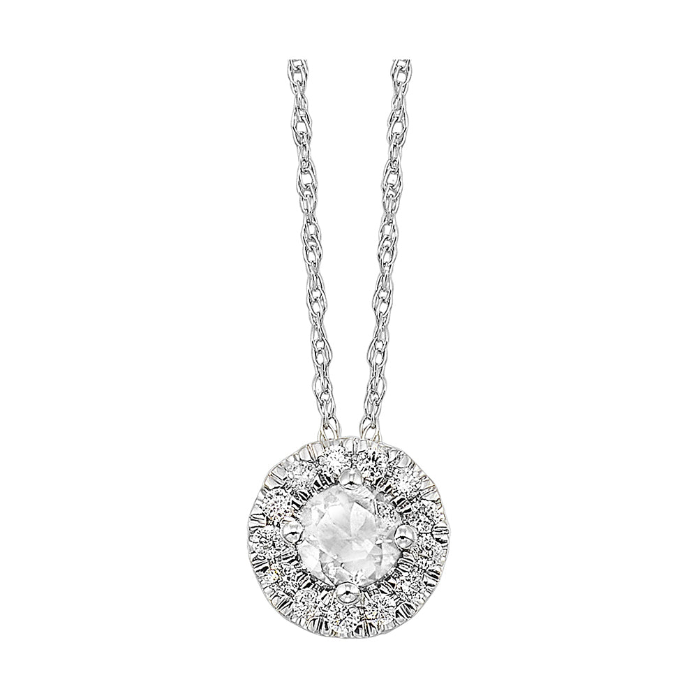 10Kt White Gold Diamond 1/10Ctw & White Topaz 1/3Ctw Pendant