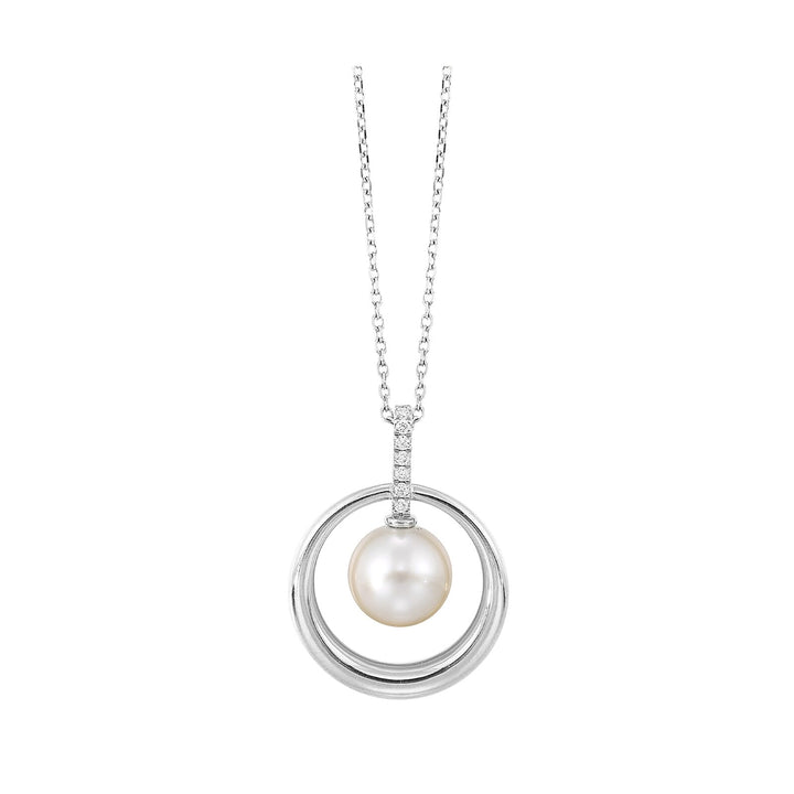 14Kt White Gold Diamond 1/25Ctw & Pearl Pendant