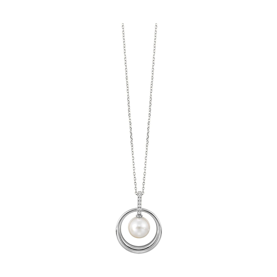 14Kt White Gold Diamond 1/25Ctw & Pearl Pendant