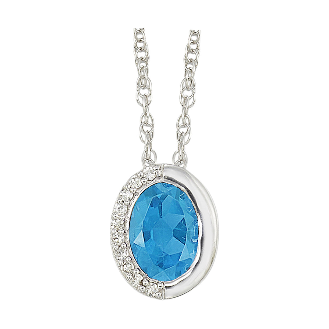 Silver Diamond 1/25Ctw & Blue Topaz 3/4Ctw Pendant