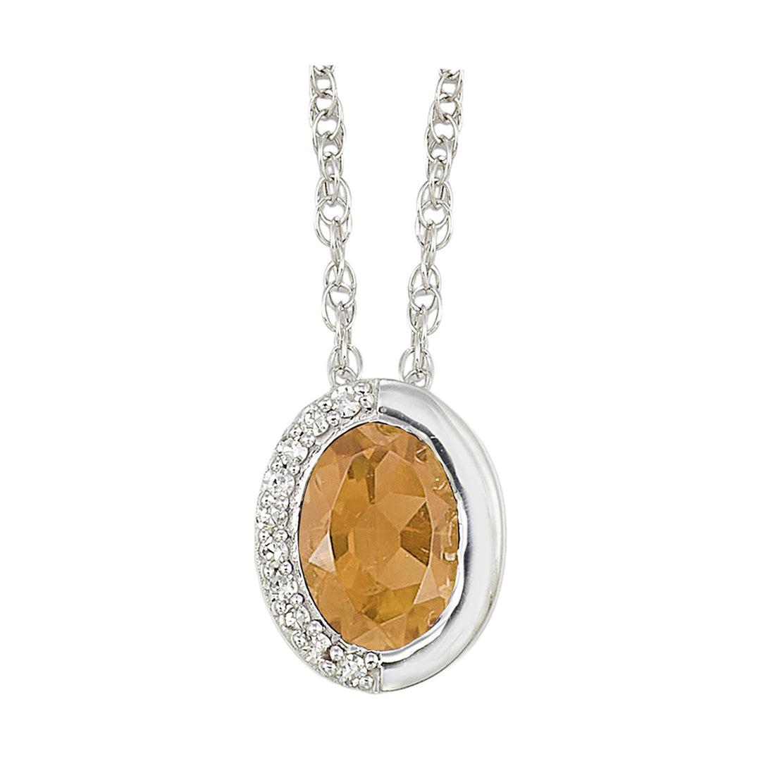 Silver Diamond 1/25Ctw & Citrine 3/4Ctw Pendant
