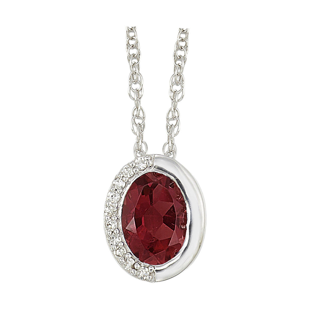 Silver Diamond 1/25Ctw & Garnet 3/4Ctw Pendant