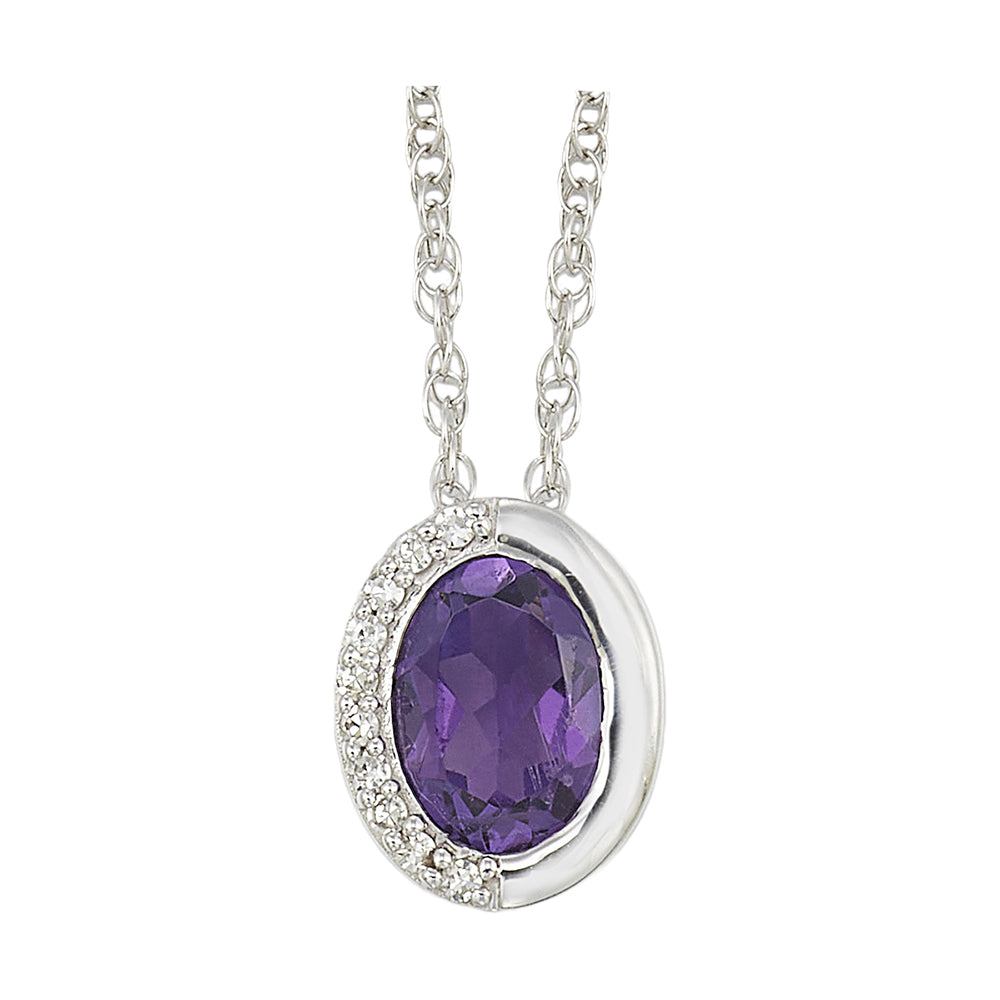 Silver Diamond 1/25Ctw & Amethyst 3/4Ctw Pendant