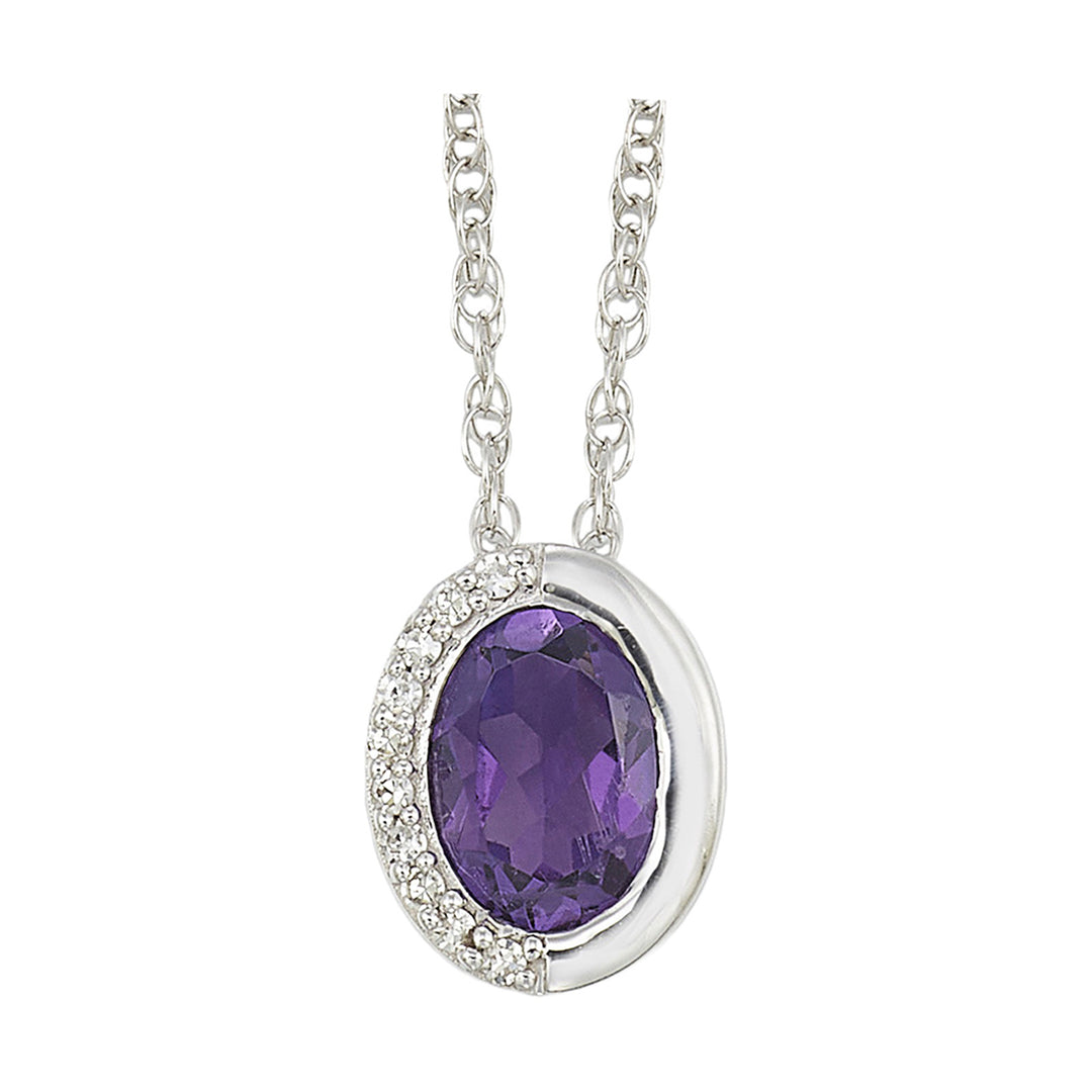 Silver Diamond 1/25Ctw & Amethyst 3/4Ctw Pendant