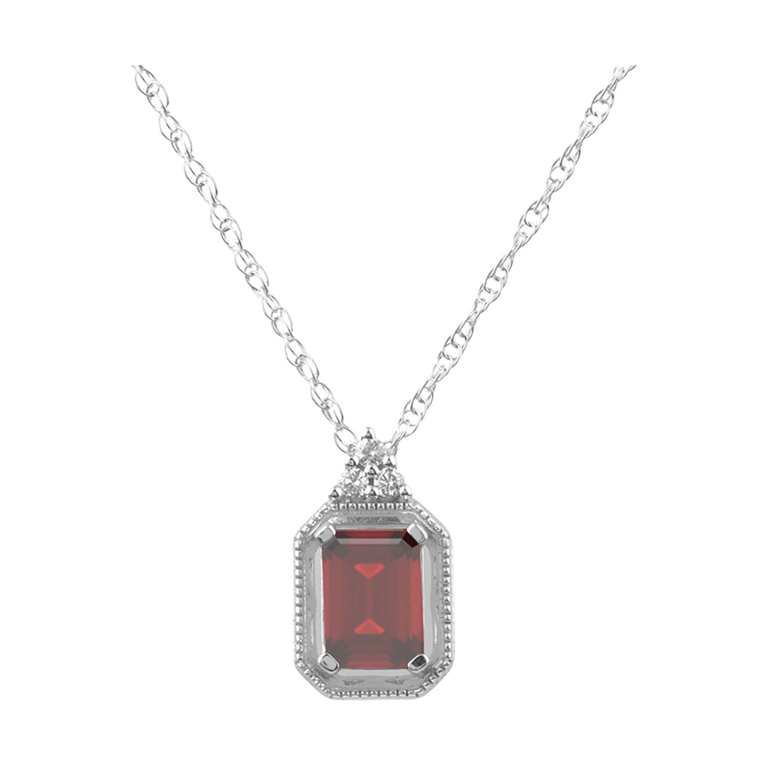 Silver White Diamond 1/50Ctw & Garnet 1 1/5Ctw Pendant