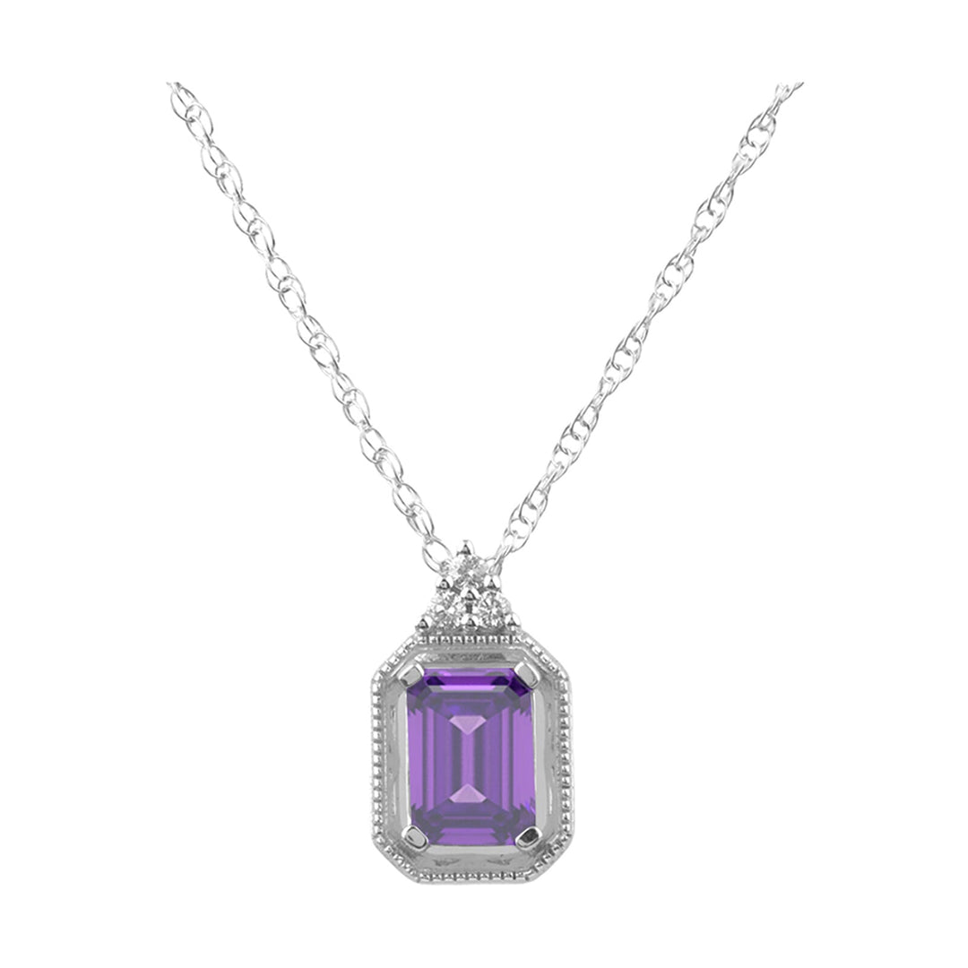 Silver White Diamond 1/50Ctw & Amethyst 1 1/5Ctw Pendant