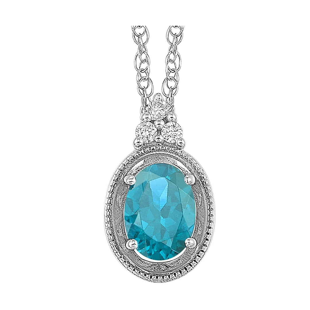 Silver White Diamond 1/50Ctw & Blue Topaz 1Ctw Pendant