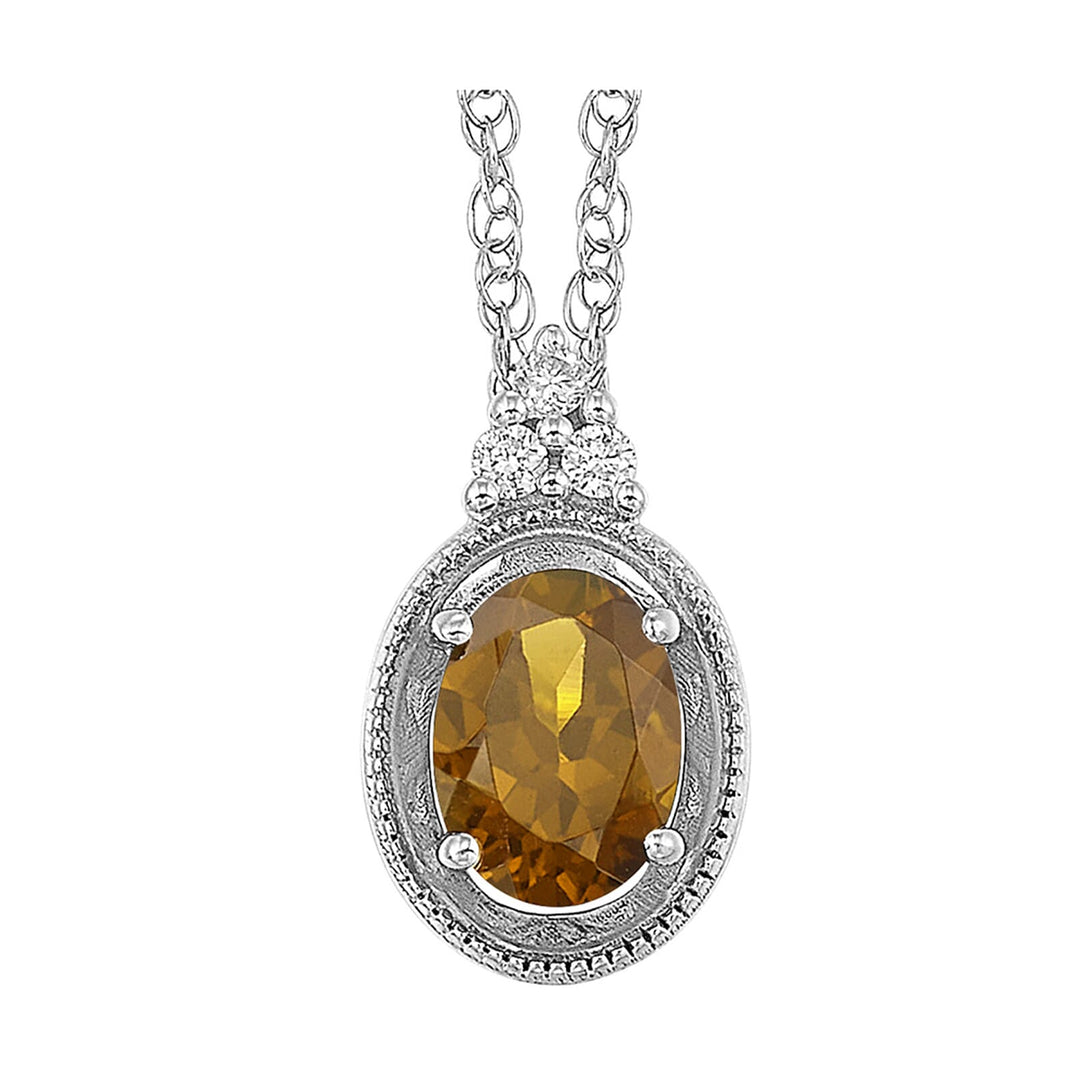 Silver White Diamond 1/50Ctw & Citrine 1Ctw Pendant