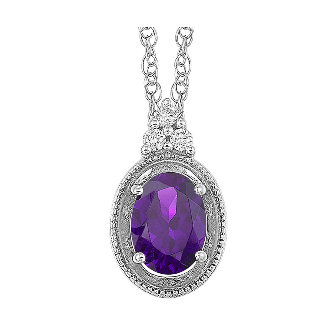 Silver White Diamond 1/50Ctw & Amethyst 1Ctw Pendant