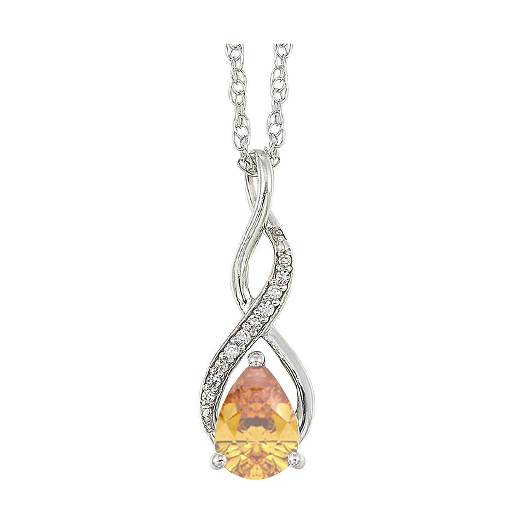 Silver Diamond 1/20Ctw & Citrine 5/6Ctw Pendant