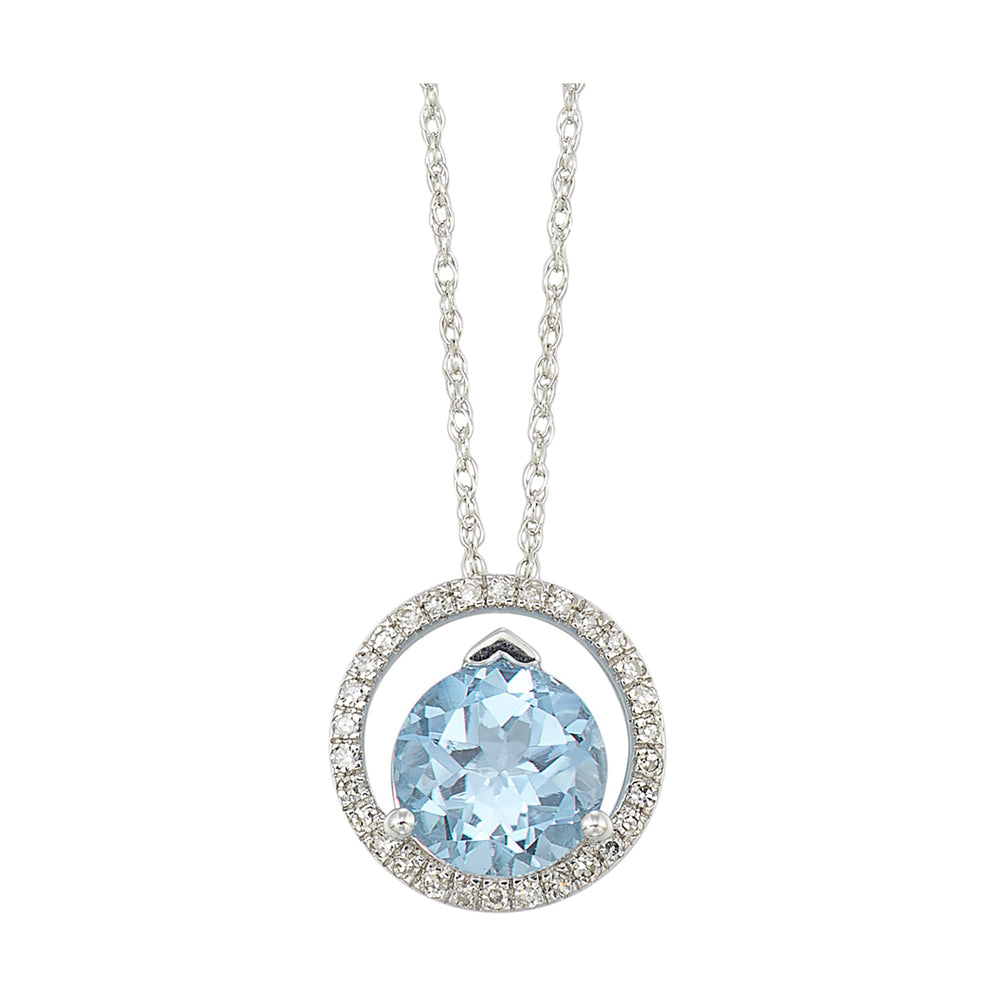 10Kt White Gold Diamond 1/12Ctw & Blue Topaz 1 3/8Ctw Pendant
