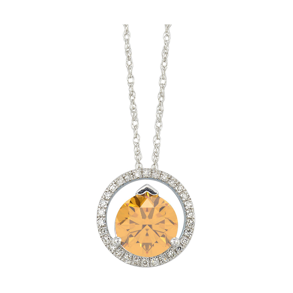 10Kt White Gold Diamond 1/12Ctw & Citrine 1 3/8Ctw Pendant