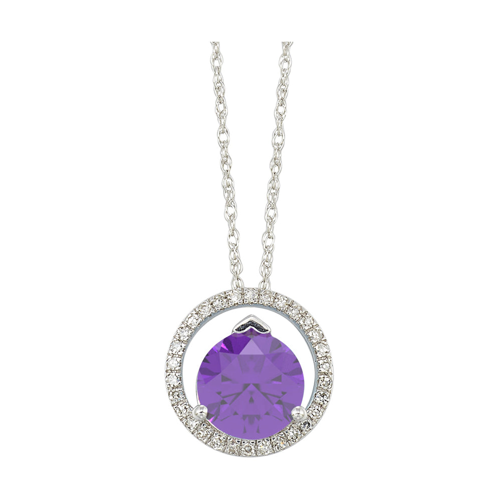 10Kt White Gold Diamond 1/12Ctw & Amethyst 1 3/8Ctw Pendant