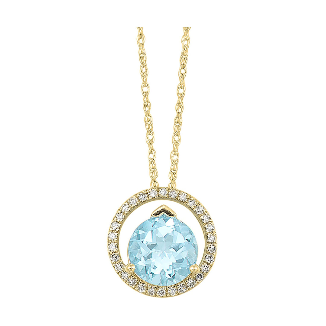 10Kt Yellow Gold Diamond 1/12Ctw & Aquamarine 1 3/8Ctw Pendant