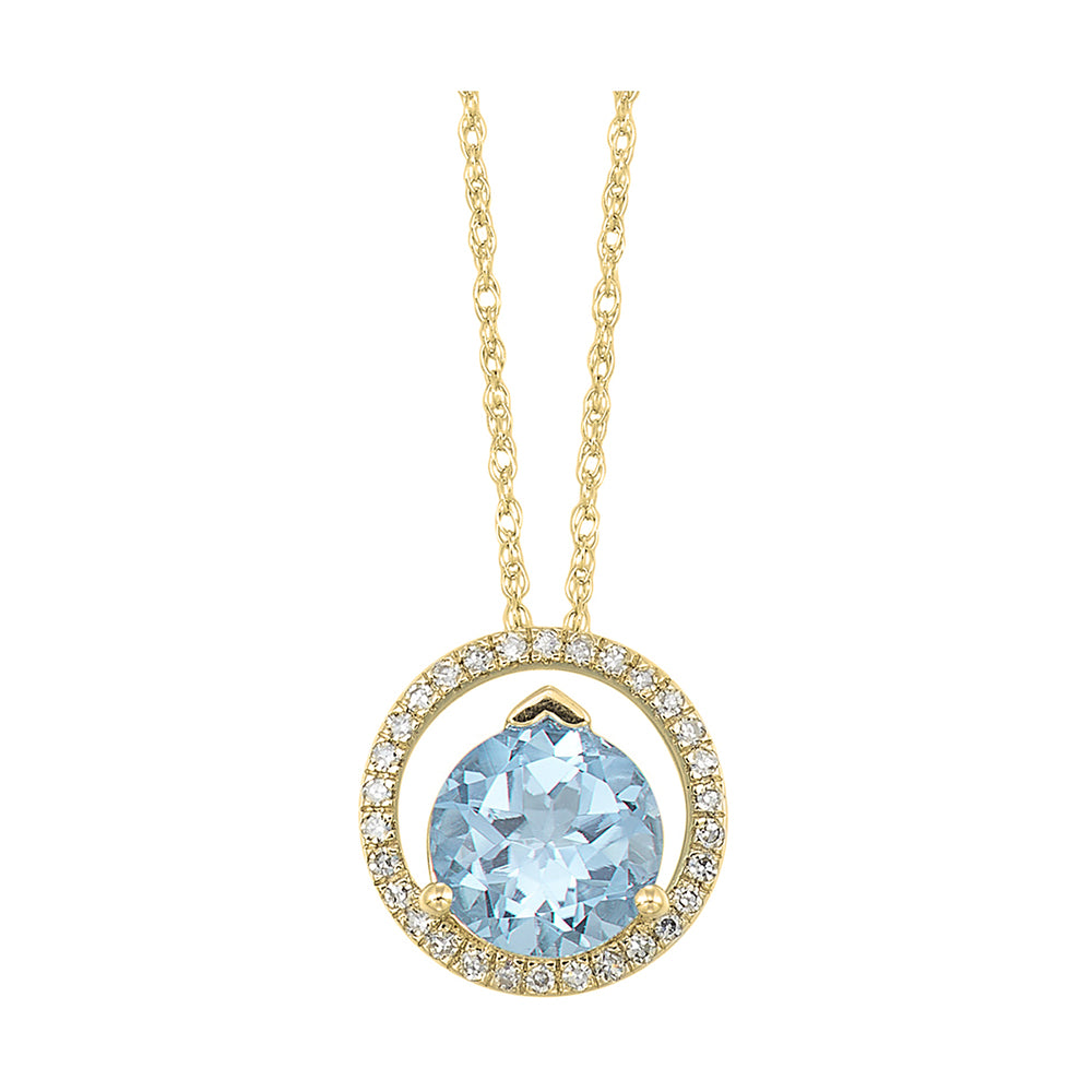 10Kt Yellow Gold Diamond 1/12Ctw & Blue Topaz 1 3/8Ctw Pendant