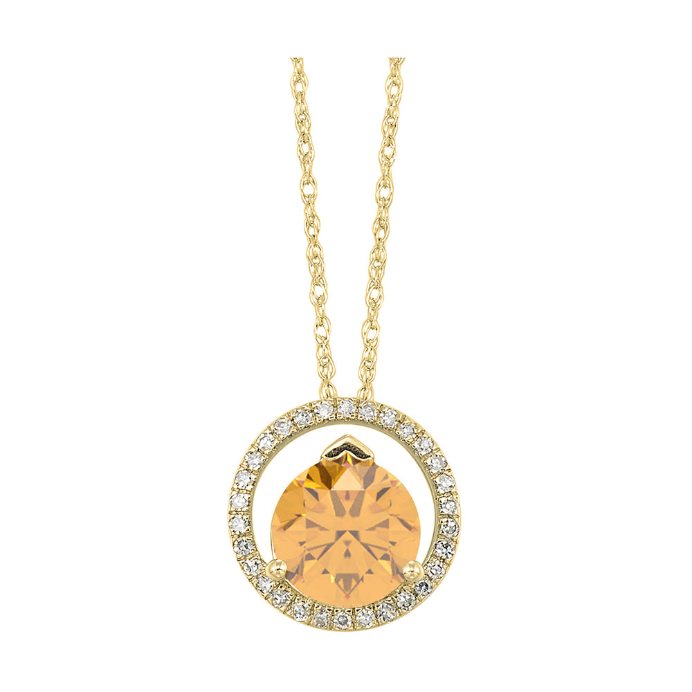 10Kt Yellow Gold Diamond 1/12Ctw & Citrine 1 3/8Ctw Pendant