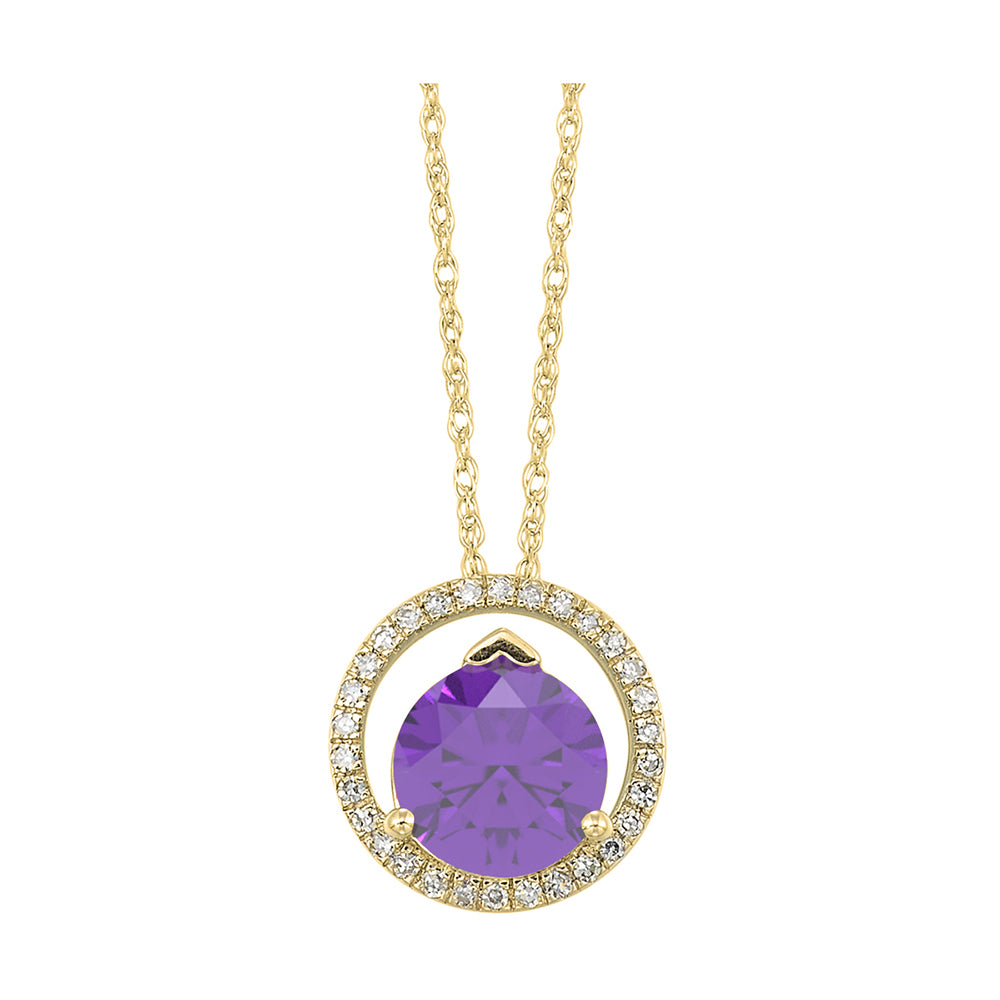 10Kt Yellow Gold Diamond 1/12Ctw & Amethyst 1 3/8Ctw Pendant