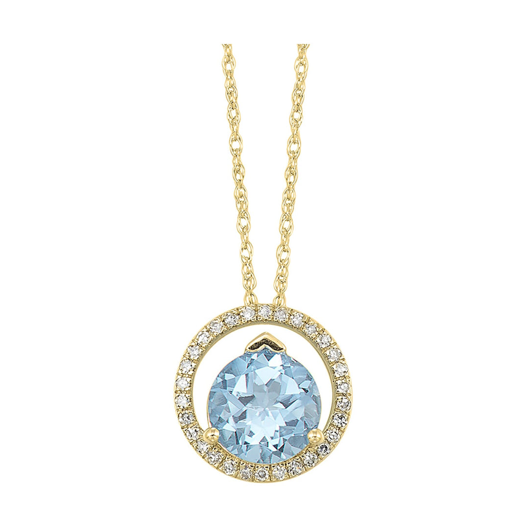 14Kt Yellow Gold Diamond 1/12Ctw & Blue Topaz 1 3/8Ctw Pendant