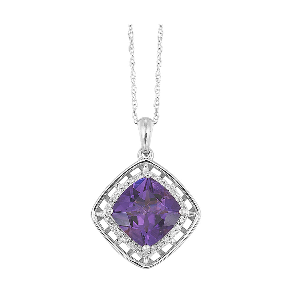 10Kt White Gold Diamond 1/12Ctw & Amethyst 1 1/4Ctw Pendant