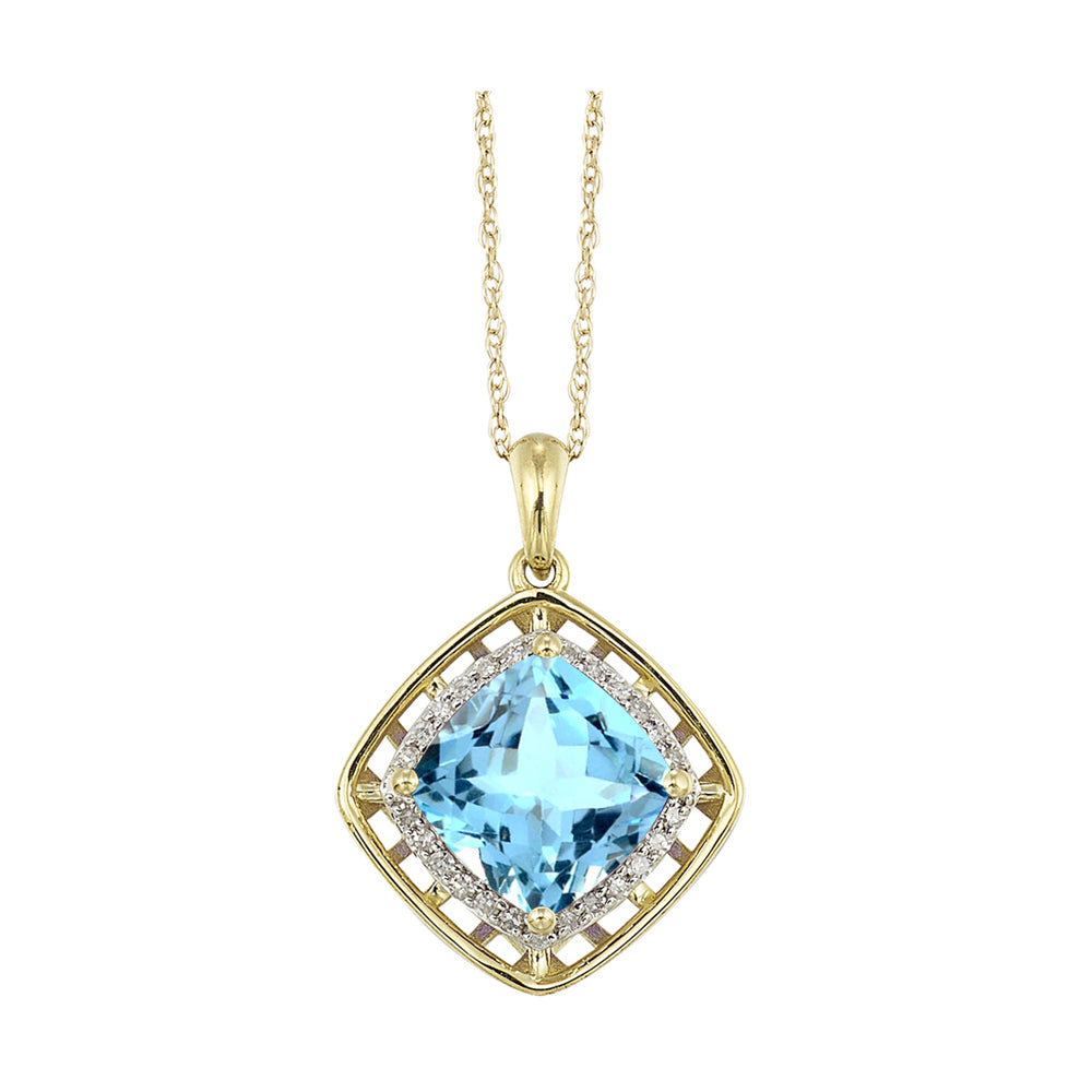 10Kt Yellow Gold Diamond 1/12Ctw & Blue Topaz 1 1/4Ctw Pendant