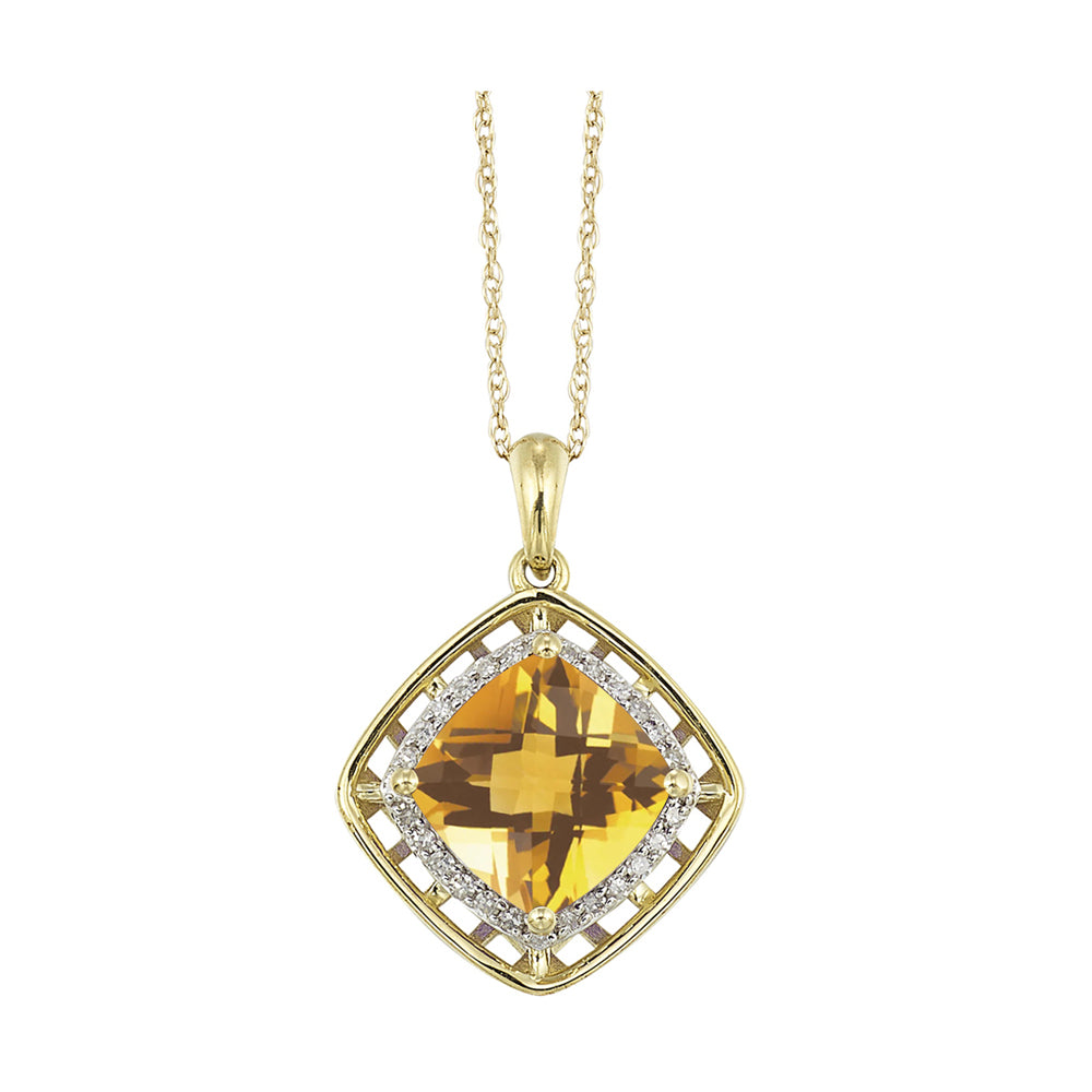 10Kt Yellow Gold Diamond 1/12Ctw & Citrine 1 1/4Ctw Pendant