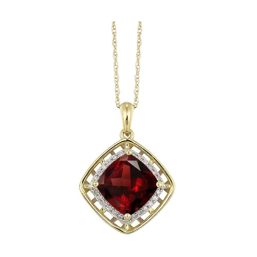 10Kt Yellow Gold Diamond 1/12Ctw & Garnet 1 1/4Ctw Pendant