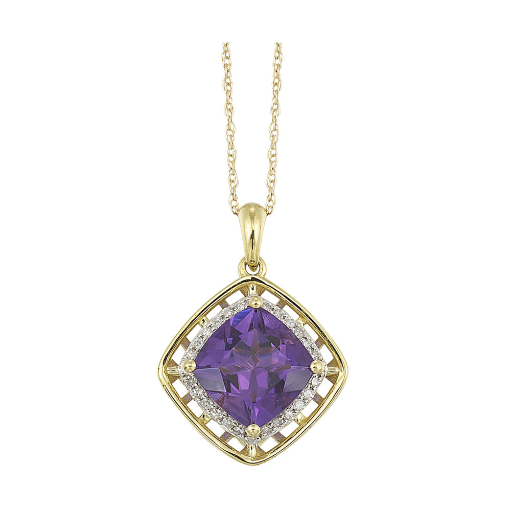 10Kt Yellow Gold Diamond 1/12Ctw & Amethyst 1 1/4Ctw Pendant