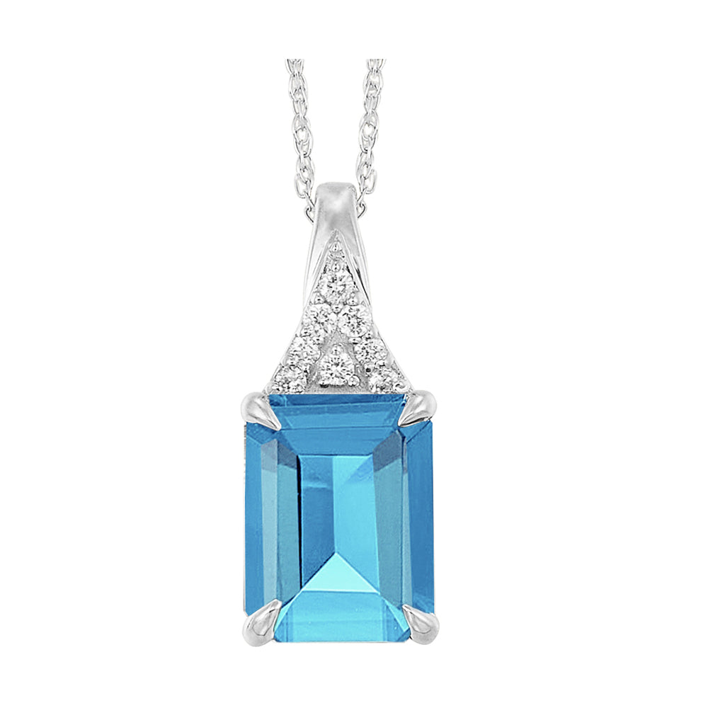 10Kt White Gold Diamond 1/20Ctw & Blue Topaz 2 3/4Ctw Pendant