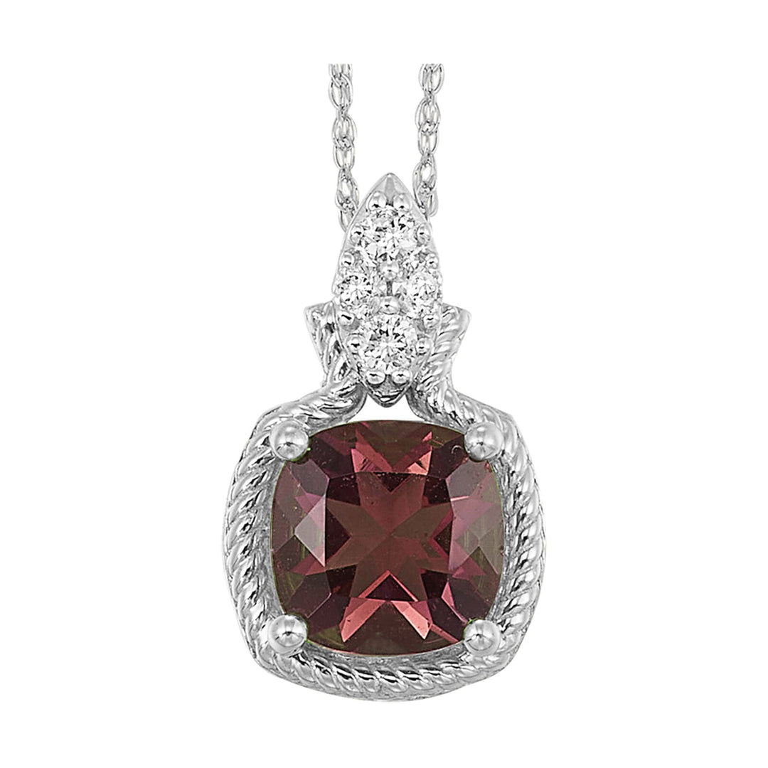 10Kt White Gold Diamond 1/12Ctw & Garnet 1 1/4Ctw Pendant