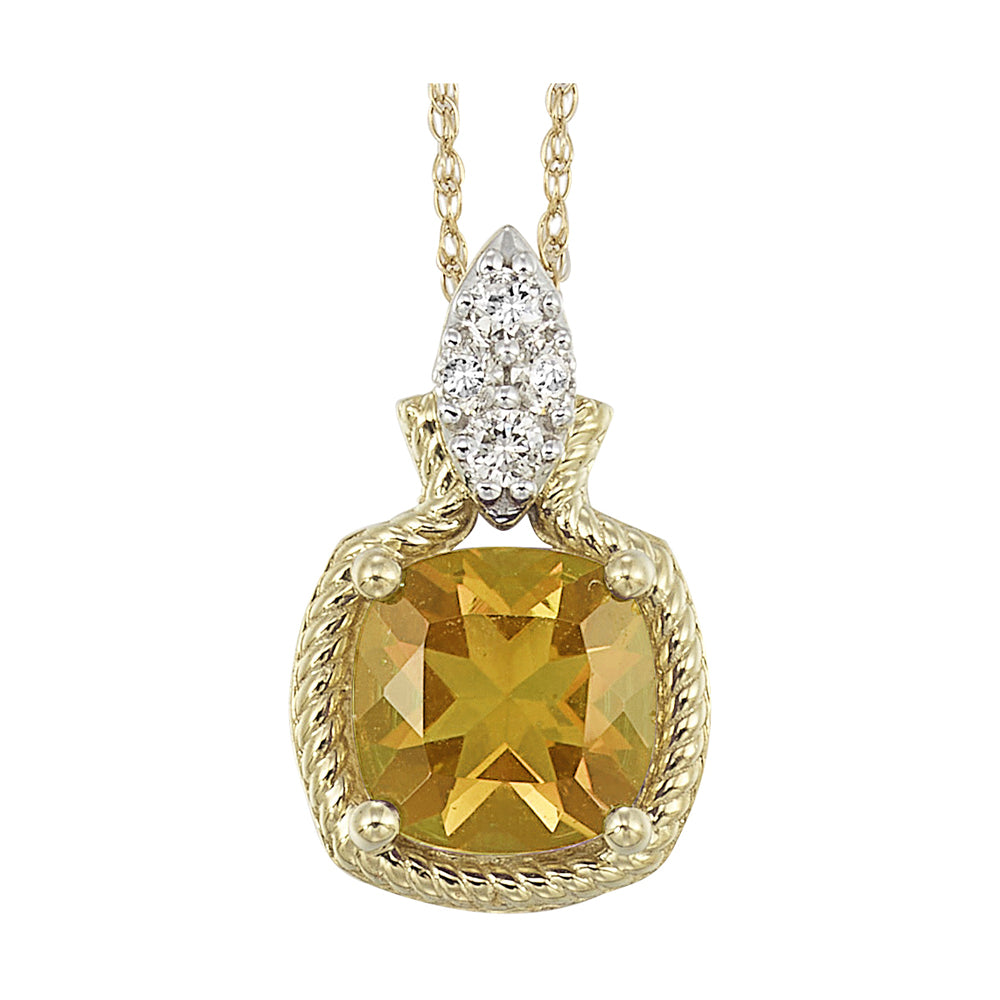 10Kt Yellow Gold Diamond 1/12Ctw & Citrine 1 1/4Ctw Pendant