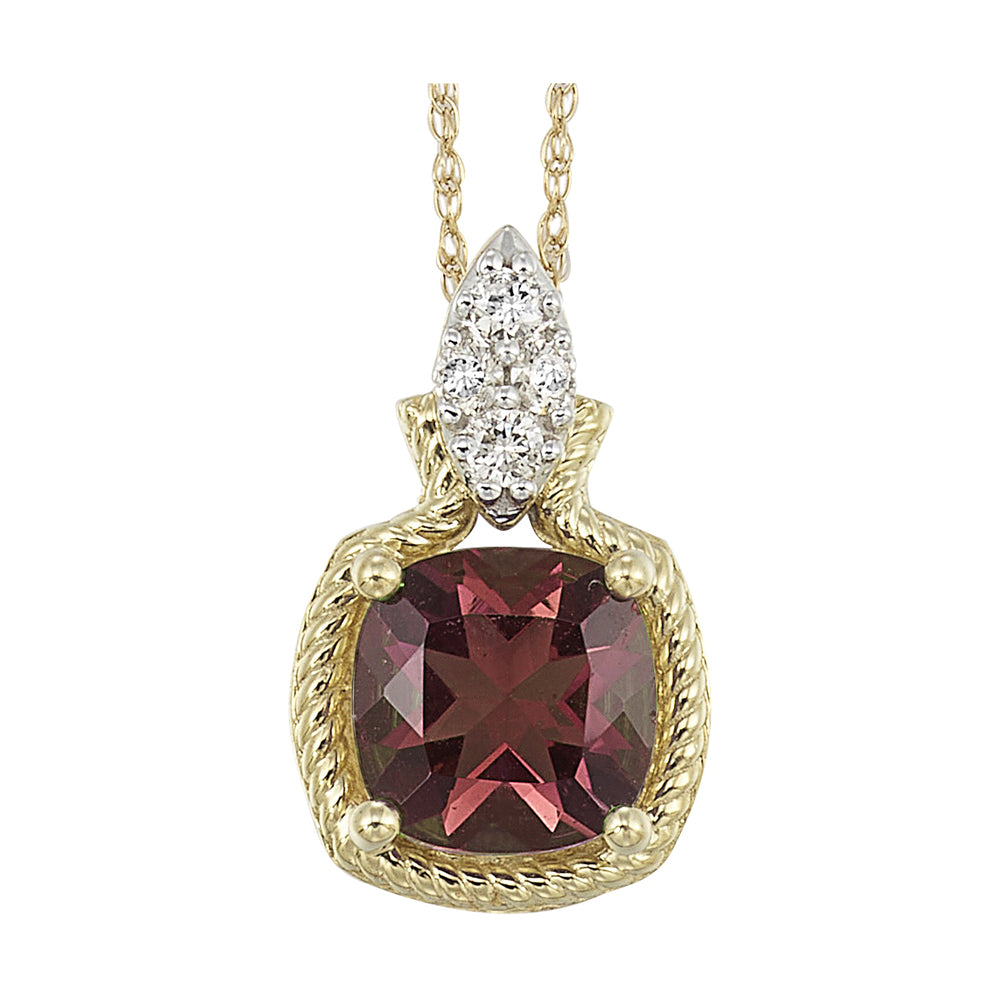 10Kt Yellow Gold Diamond 1/12Ctw & Garnet 1 1/4Ctw Pendant