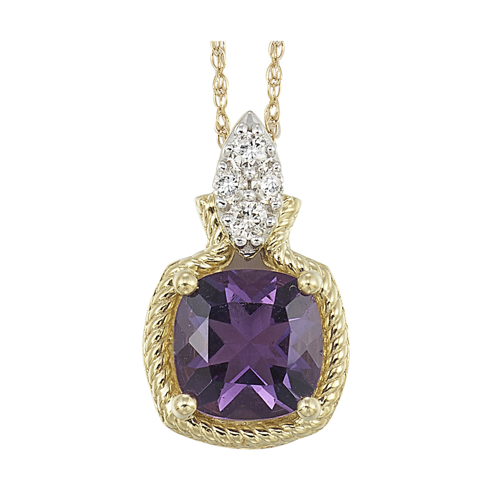 10Kt Yellow Gold Diamond 1/12Ctw & Amethyst 1 1/4Ctw Pendant