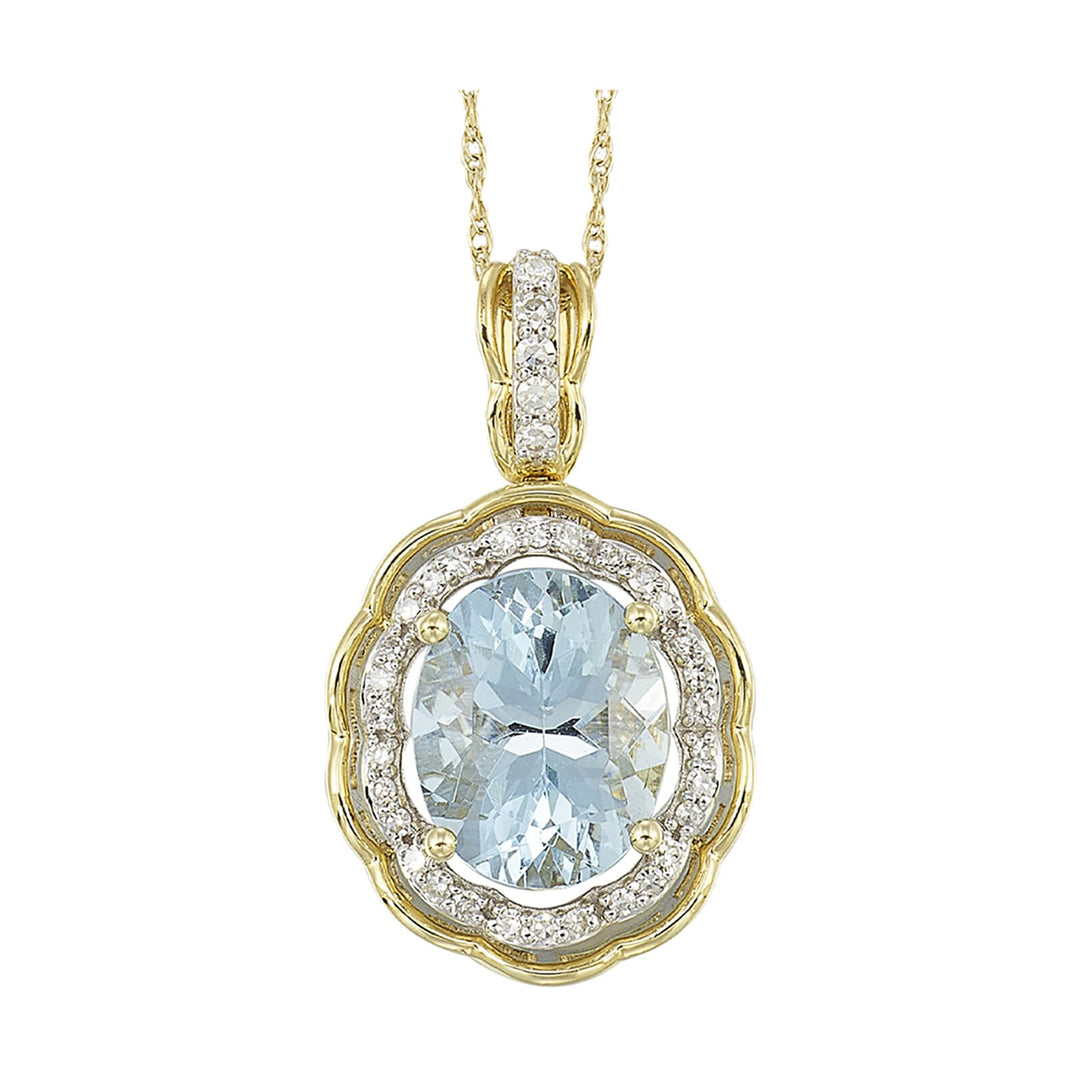 14Kt Yellow Gold Diamond 1/7Ctw & Aquamarine 2 1/2Ctw Pendant