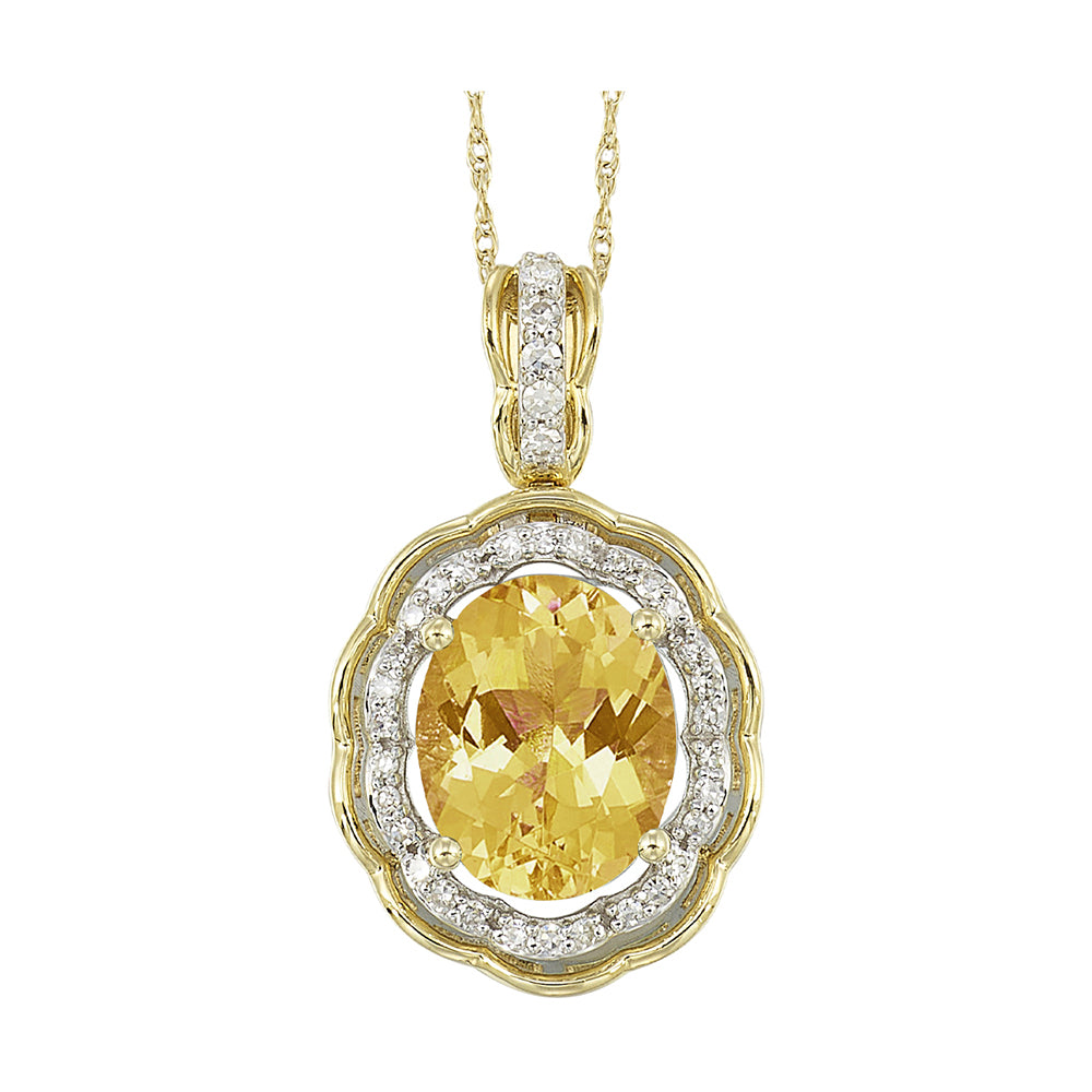 14Kt Yellow Gold Diamond 1/7Ctw & Citrine 2 3/8Ctw Pendant