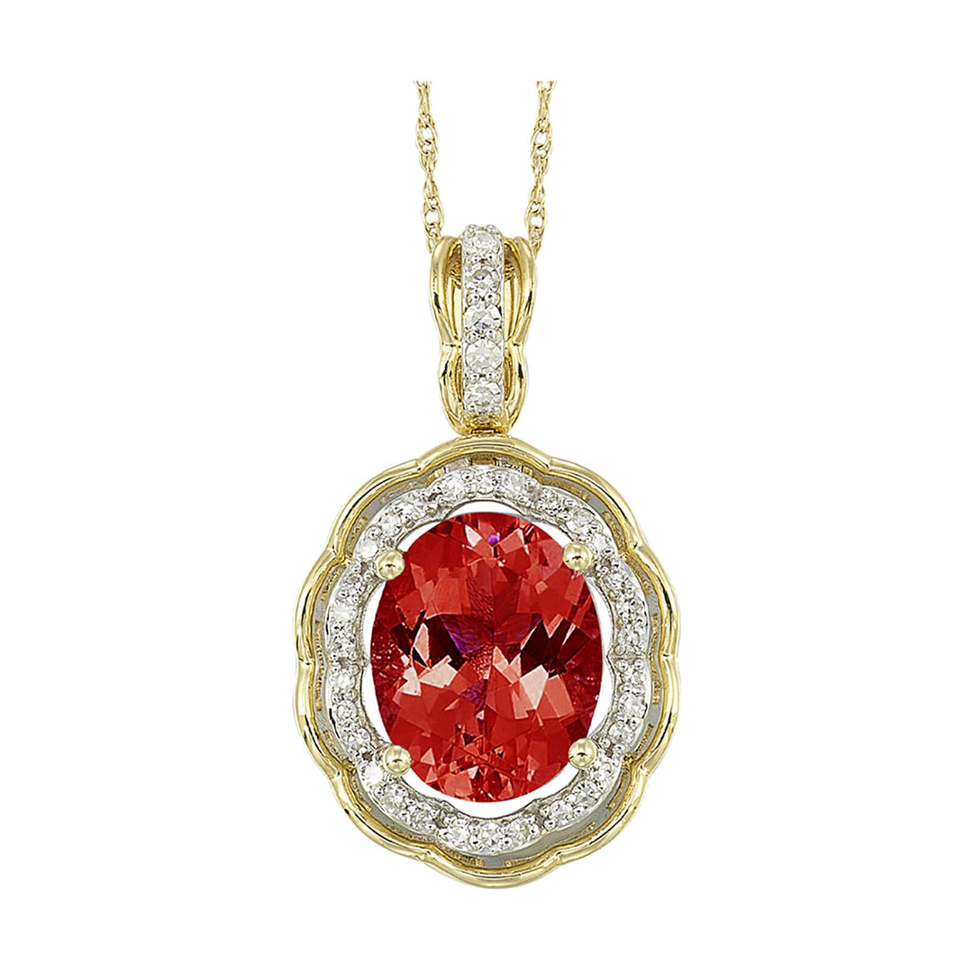 14Kt Yellow Gold Diamond 1/7Ctw & Garnet 2 3/8Ctw Pendant