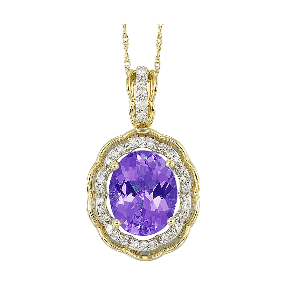 14Kt Yellow Gold Diamond 1/7Ctw & Amethyst 2 3/8Ctw Pendant