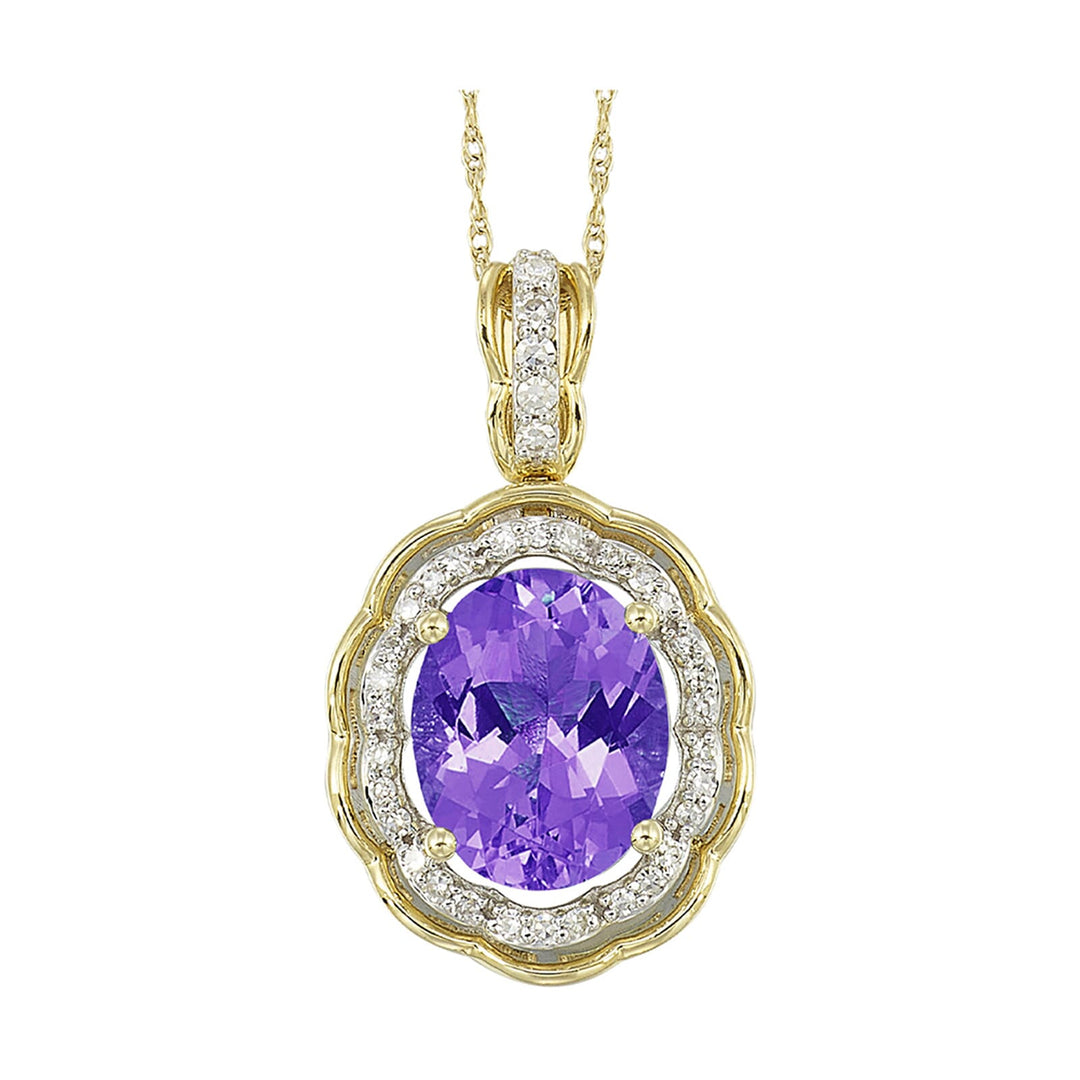 14Kt Yellow Gold Diamond 1/7Ctw & Amethyst 2 3/8Ctw Pendant
