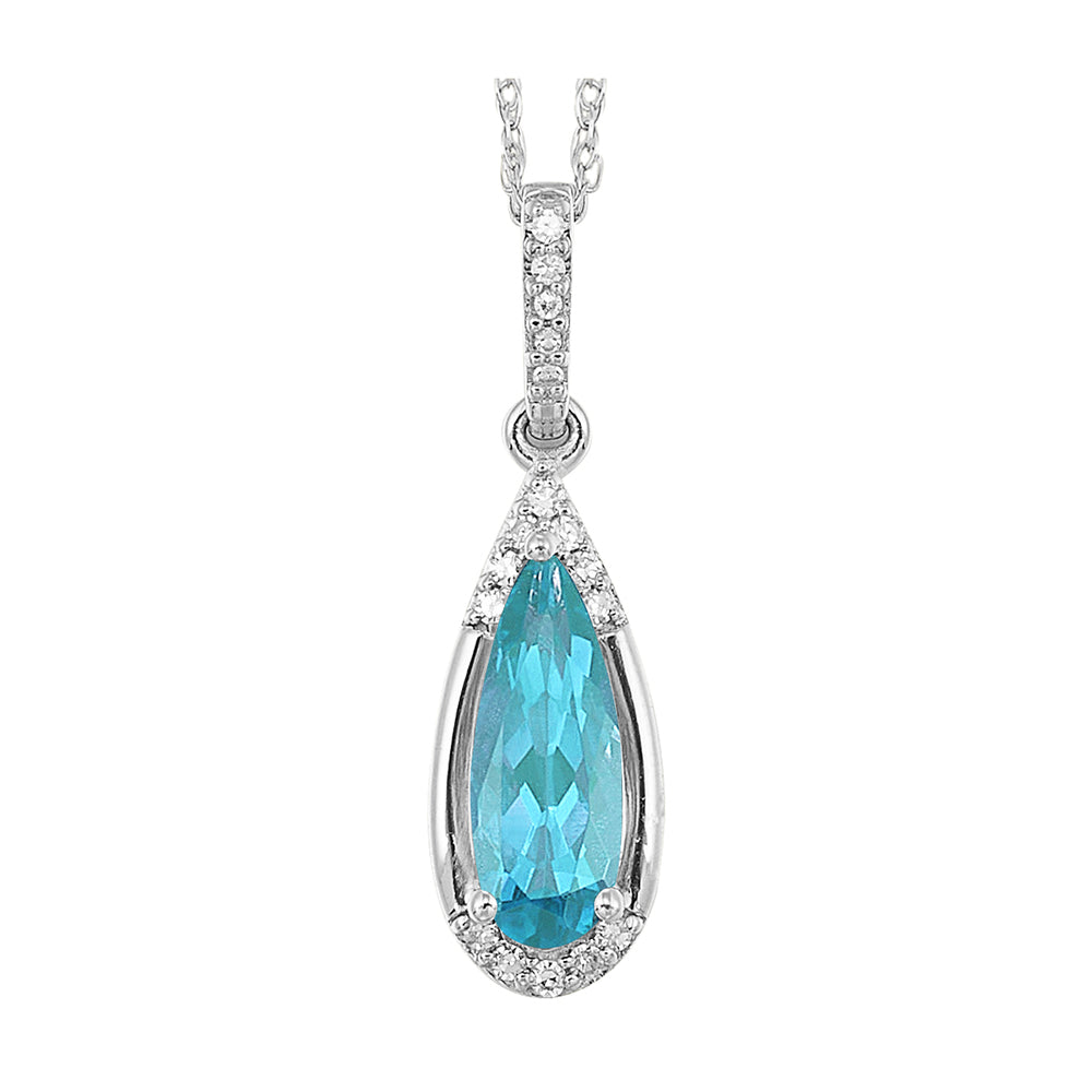 14Kt White Gold Diamond 1/15Ctw & Blue Topaz 1 3/8Ctw Pendant